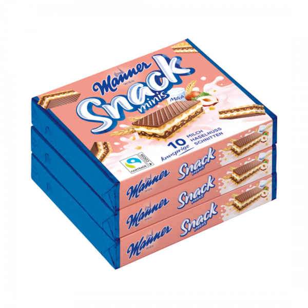 Manner Snack Minis Milch-Haselnuss, 3er Packung, 225 Gramm Packung